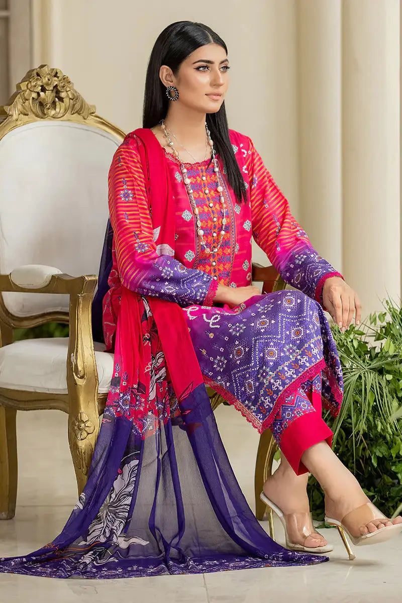 Digital Printed Exclusive Viscose Embroidered Cnr Aly Vol1 D#1 3Pc Embroidered